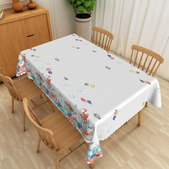 SUNOLIFE Ocean Theme Tablecloth Sea Turtle Octopu Table Cloth Cover 60 x 84 Inch