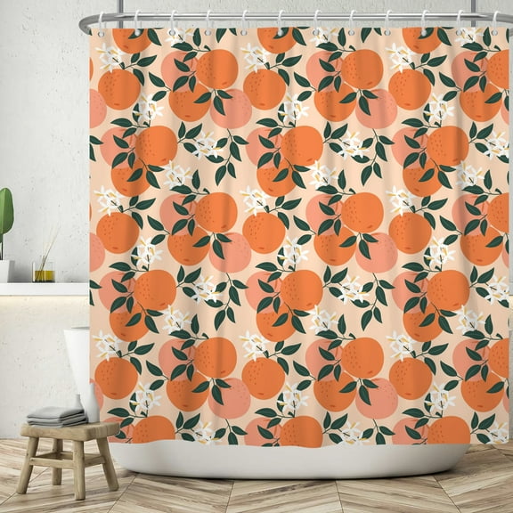 SUNOLIFE Peach Shower Curtain Pink Fruit Waterproof Fabric Bathroom Curtain 72x72 in