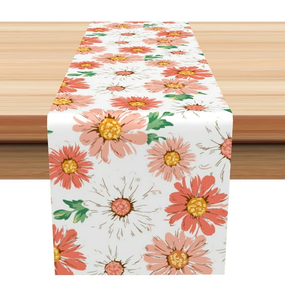 SUNOLIFE Pink Daisy Table Runner,Spring Floral Kitchen Dining Table Decoration for Home Party 13 x 60 Inches