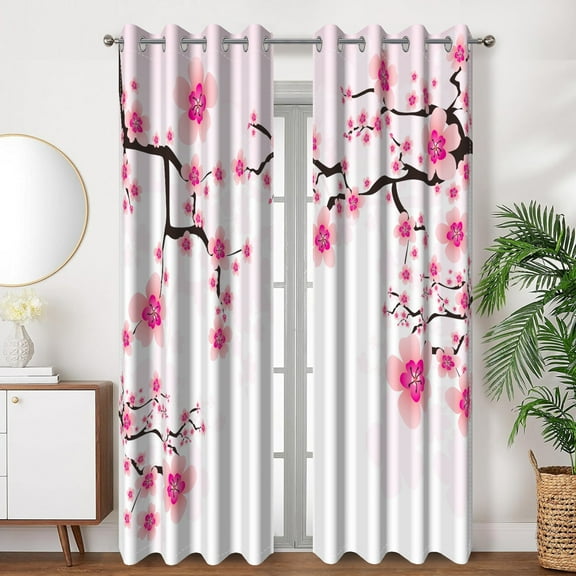 SUNOLIFE Pink Floral Blackout Curtains 2 Panels 63 Inch Cherry Blossom Window Curtains for Living Room Bedroom