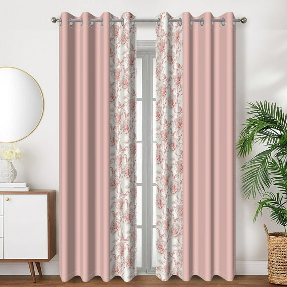 SUNOLIFE Pink Floral Blackout Curtains 2 Panels 63 Inch Print Window Curtains for Living Room Bedroom