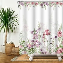 SUNOLIFE Pink Floral Shower Curtain Flowers Plants Waterproof Fabric Bathroom Curtain 72x72 in