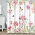 thumbnail image 1 of SUNOLIFE Pink Floral Shower Curtain Hydrangeas Butterfly Waterproof Fabric Bathroom Curtain 47x64 in, 1 of 4