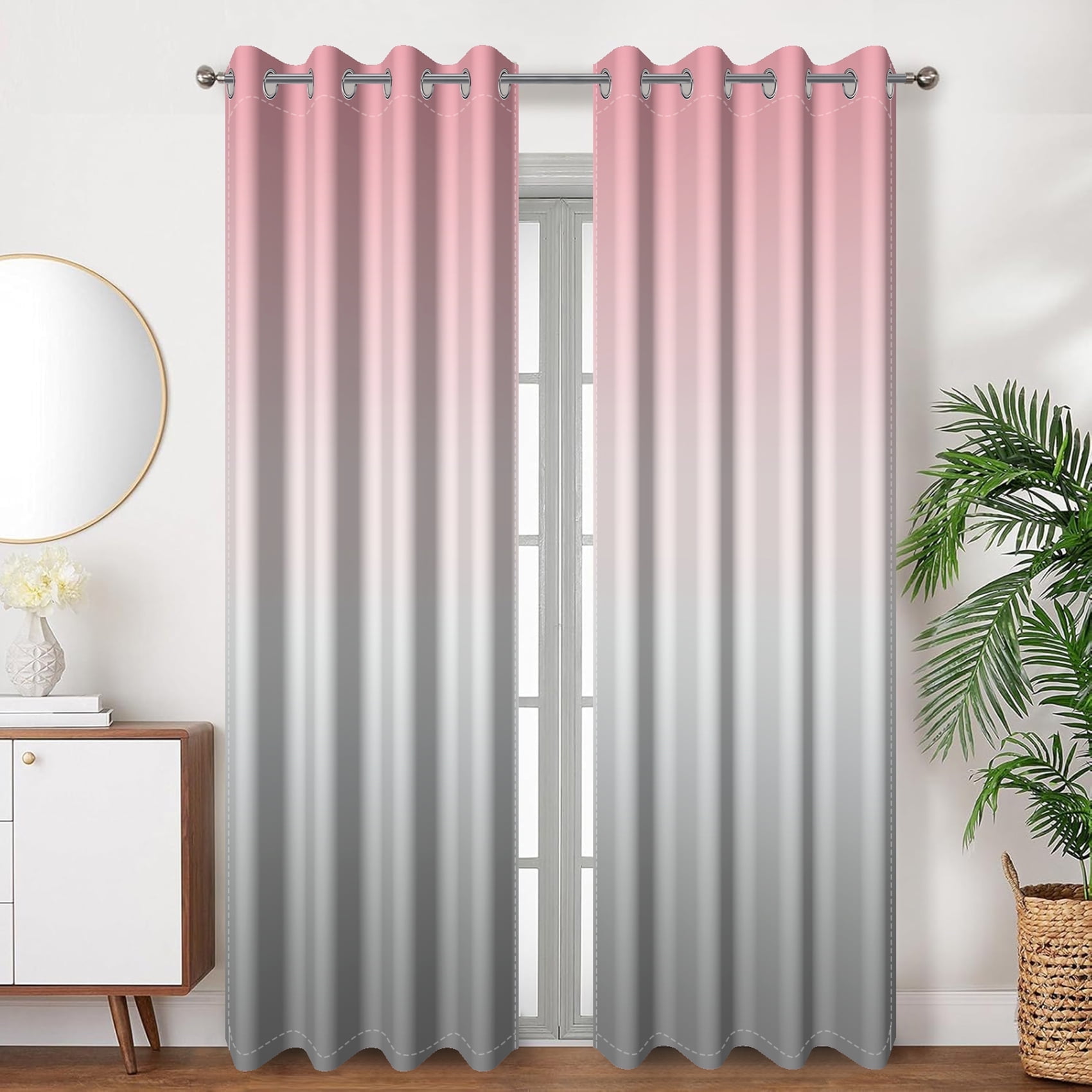 SUNOLIFE Pink Gray Gradien Blackout Curtains 2 Panels 63 Inch Ombre Darkening Window Curtainsfor Living Room Bedroom