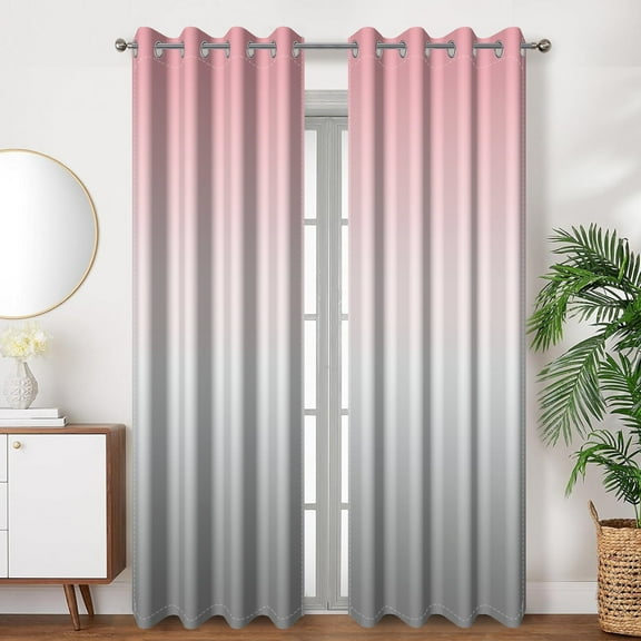 SUNOLIFE Pink Gray Gradien Blackout Curtains 2 Panels 63 Inch Ombre Darkening Window Curtainsfor Living Room Bedroom