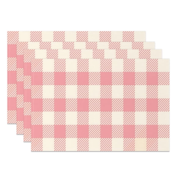 SUNOLIFE Pink Placemats Buffalo Plaid Table Mats Set of 4,Rustic Linen Fabric Mats for Dining Table Decorations 12x18 inch