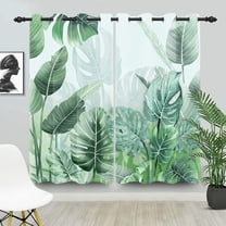 SUNOLIFE Plant Blackout Curtains 2 Panels 63 Inch Green Palm Leaves Window Curtains for Living Room Bedroom
