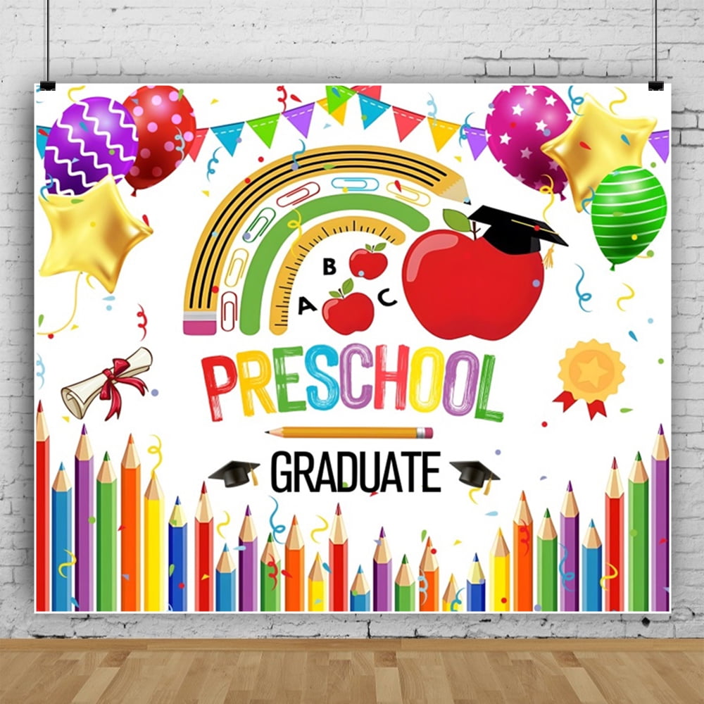 SUNOLIFE Preschool Graduate Backdrops Banner Kindergarten Graduation