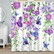 SUNOLIFE Purple Buttlefly Shower Curtain Floral Waterproof Fabric Bathroom Curtain 72x72 in