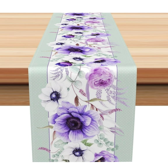 SUNOLIFE Purple Floral Table Runner,Flowers Kitchen Dining Table Decorations 13 x 72 Inch