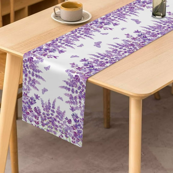 SUNOLIFE Purple Floral Table Runner,Lavender Kitchen Dining Table Decorations 13 x 60 Inch