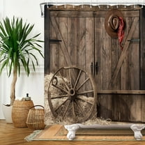 SUNOLIFE Rustic Farm Shower Curtain Farmhouse Barn Wood Waterproof Fabric Bathroom Curtain Set 72x72 in