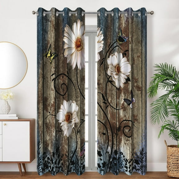 SUNOLIFE Rustic Floral Blackout Curtains 2 Panels 63 Inch Vintage Farmhouse Window Curtains for Living Room Bedroom