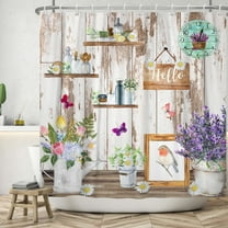 SUNOLIFE Rustic Floral Shower Curtain Farmhouse Flowers Shelves Sweet Home Waterproof Bathroom Curtain 72x72 in