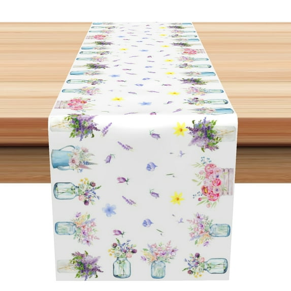 SUNOLIFE Rustic Floral Table Runner,Spring Flower Kitchen Dining Table Decoration for Home Party 13 x 108 Inch