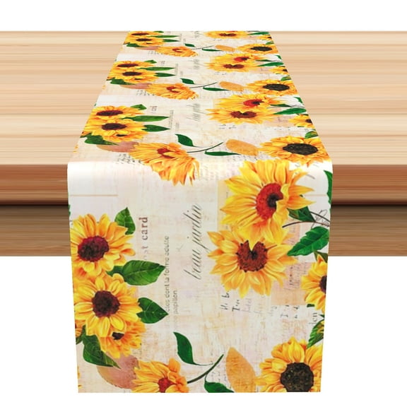 SUNOLIFE Rustic Sunflower Table Runner,Fall Floral Kitchen Dining Table Decoration for Home Party 13 x 60 Inches