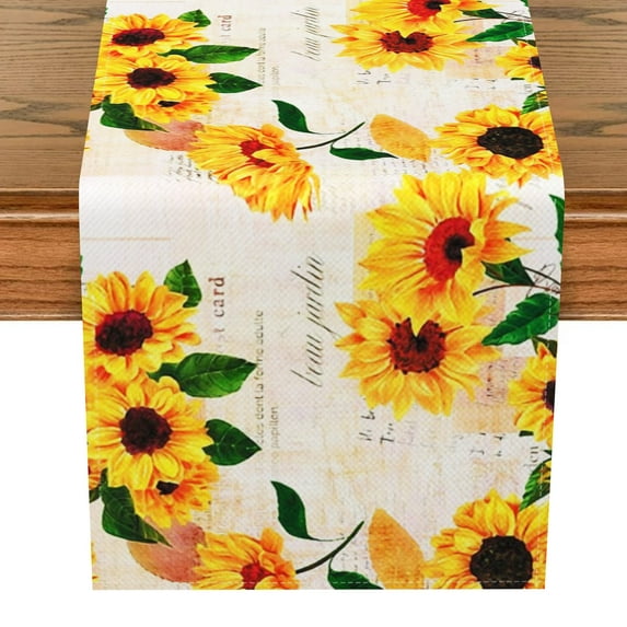 SUNOLIFE Rustic Sunflower Table Runner Fall Floral Kitchen Dining Table Decoration for Home Party 13 x 72 Inches