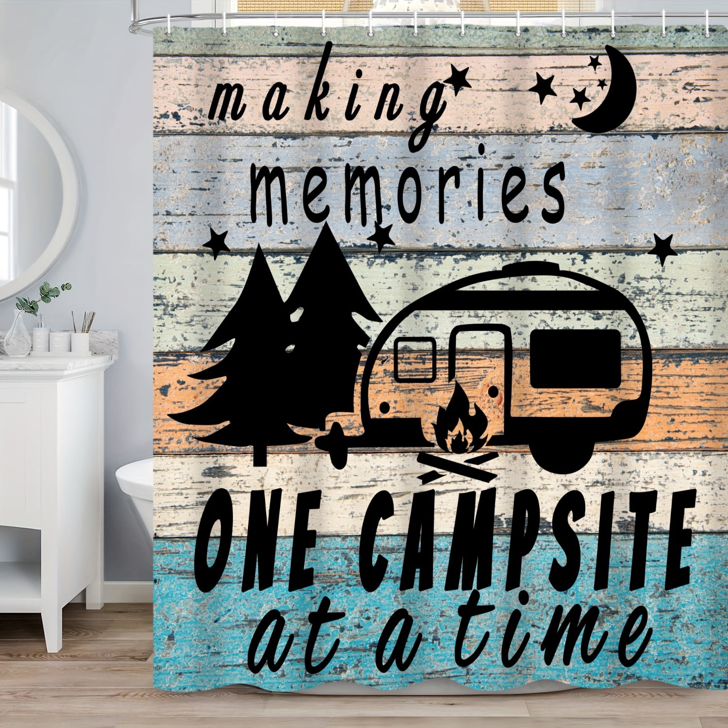 SUNOLIFE Rv Camper Shower Curtain,Camping Travel Waterproof Fabric Bathroom Curtain with Hooks ...