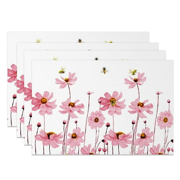 SUNOLIFE Spring Floral Placemats Set of 4,Pink Daisy Flowers Table Mats for Dining Table Decorations 12x18 inch
