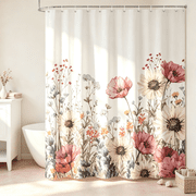 SUNOLIFE Spring Floral Fabric Shower Curtain Pink Daisy Flowers Waterproof Polyster Bathroom Curtain,72"W x 72"L