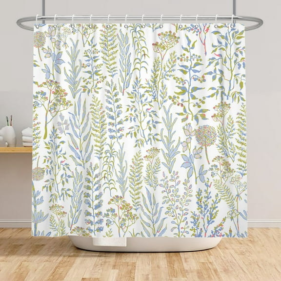 SUNOLIFE Spring Floral Shower Curtain Plants Herbs Waterproof Fabric Bathroom Curtain with Hooks,72x72 in
