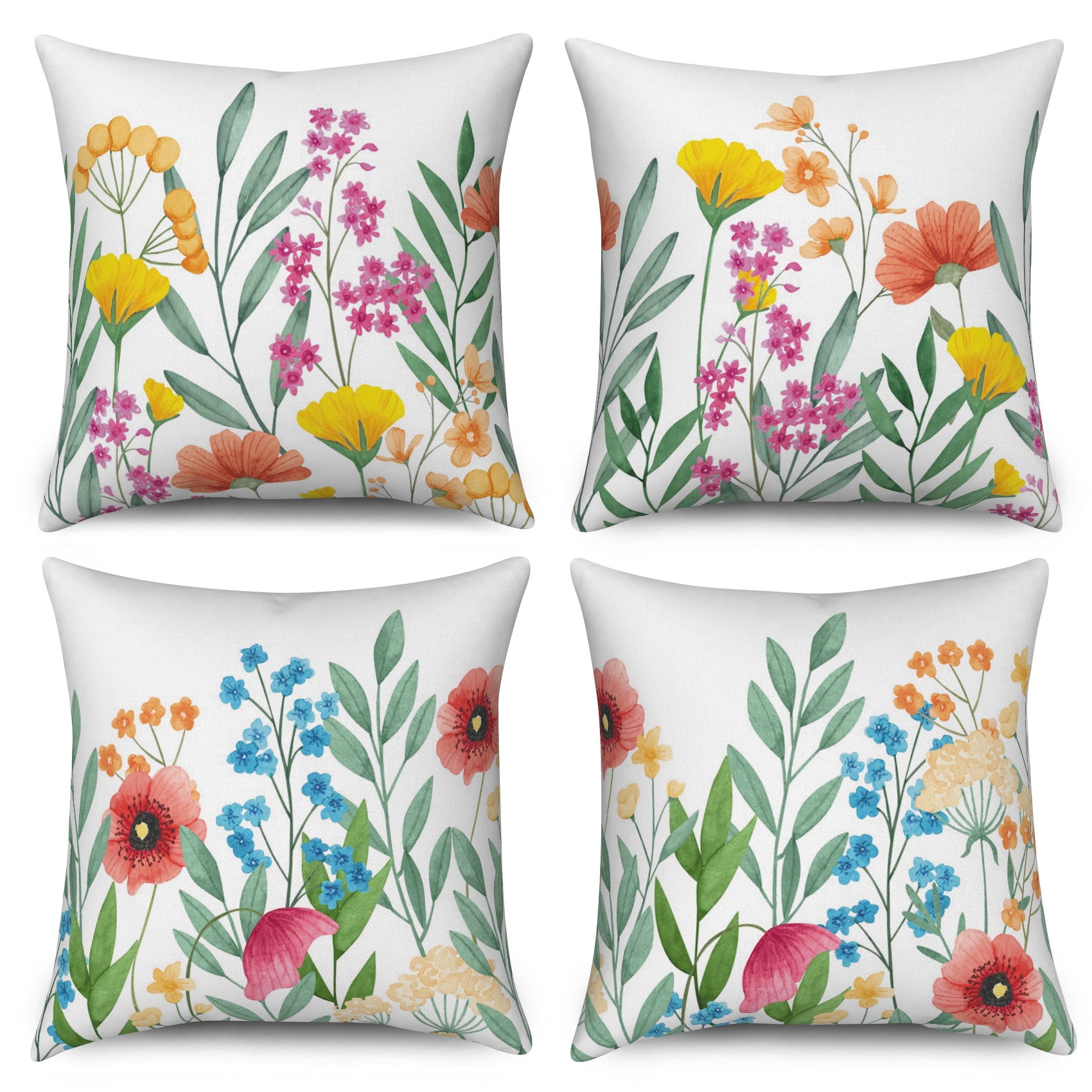 SUNOLIFE Spring Floral Throw Pillow Covers Set of 4,Flowers Pillowcase