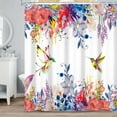 thumbnail image 1 of SUNOLIFE Spring Floral with Birds Shower Curtain Colorful Flowers and Hummingbird Fabric Bathroom Curtain 72x72 in, 1 of 5