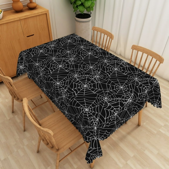 SUNOLIFE Black Halloween Tablecloth Rectangular Spider Wed Table Cloth Cover 54x72 Inch