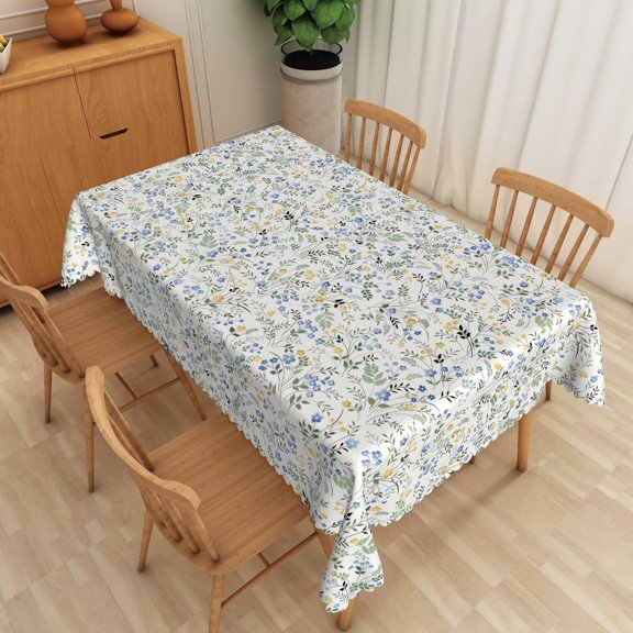 SUNOLIFE Spring Leaves and Floral Tablecloth Rectangular Flowers Plants Table Cloth Cover 60 x 84 Inch