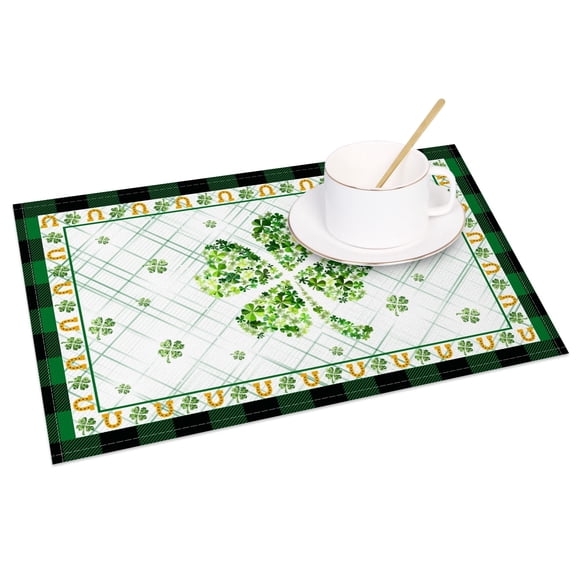 SUNOLIFE St Patrick's Day Placemat Set of 4 Clover Shamrock Place Mats for Dining Table Decor