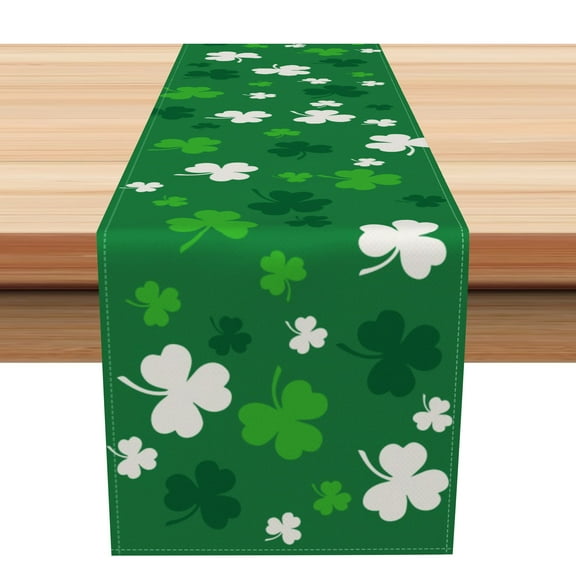 SUNOLIFE St.Patrick's Day Table Runner Green Shamrock Clover Kitchen Dining Table Decorations 13 x 72 Inch