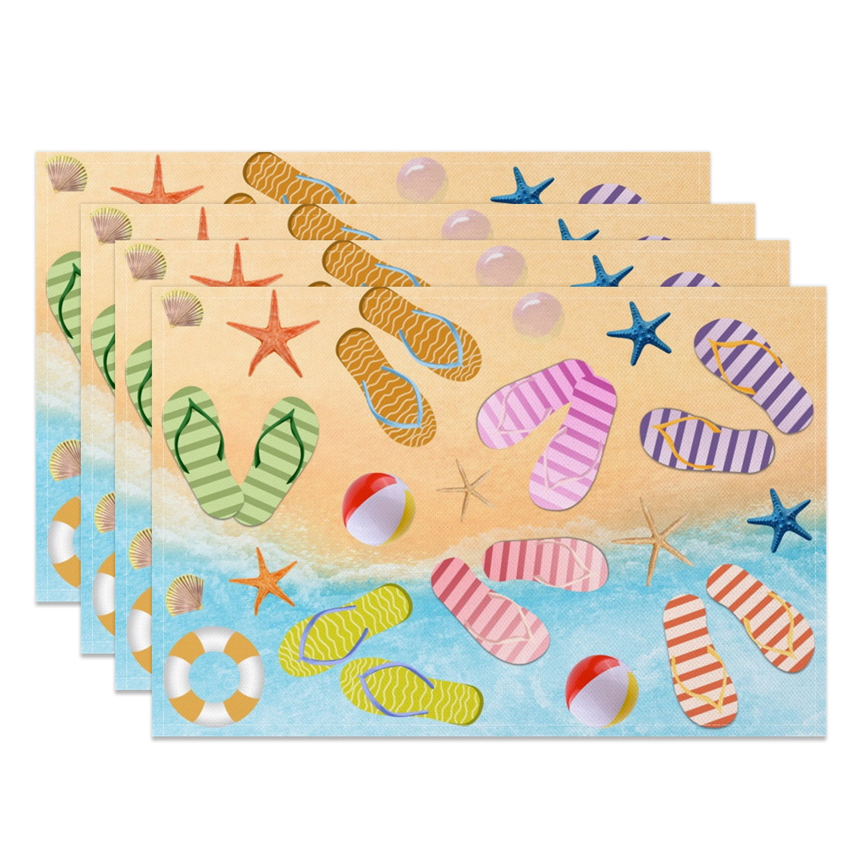 SUNOLIFE Summer Beach Theme Placemats Set of 4,Hawaii Ocean Table