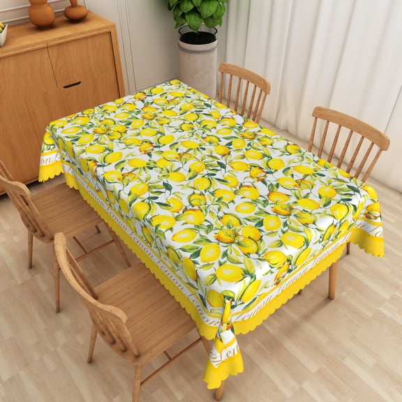 SUNOLIFE Summer Lemon Tablecloth Rectangular Tropical Yellow Fruit Table Cloth Cover 60 x 84 Inch