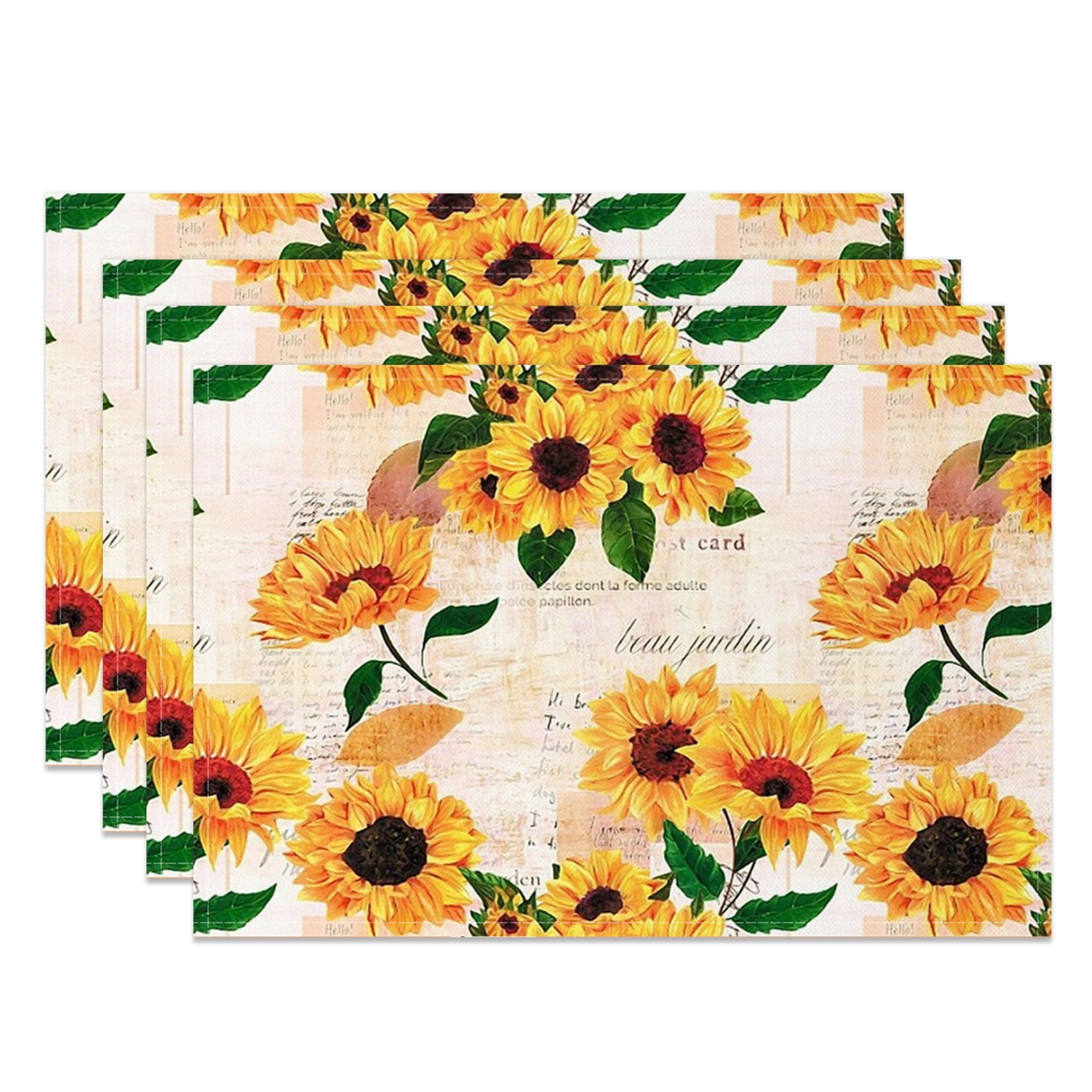 SUNOLIFE Sunflower Placemats Set of 4,Fall Floral Linen Table Mats for ...