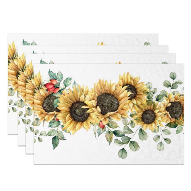 SUNOLIFE Sunflower Placemats Set of 4,Spring Floral Flowers Table Mats ...