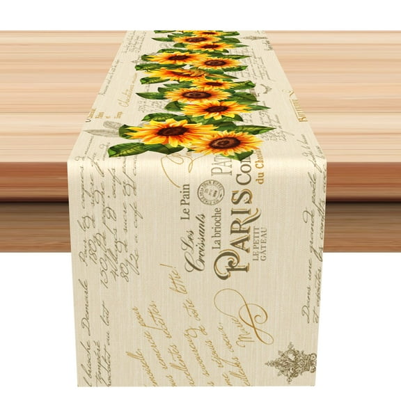 SUNOLIFE Sunflower Table Runner Rustic Farmhouse Floral Table Runner for Kitchen Dining Decoration 13 x 72 Inch