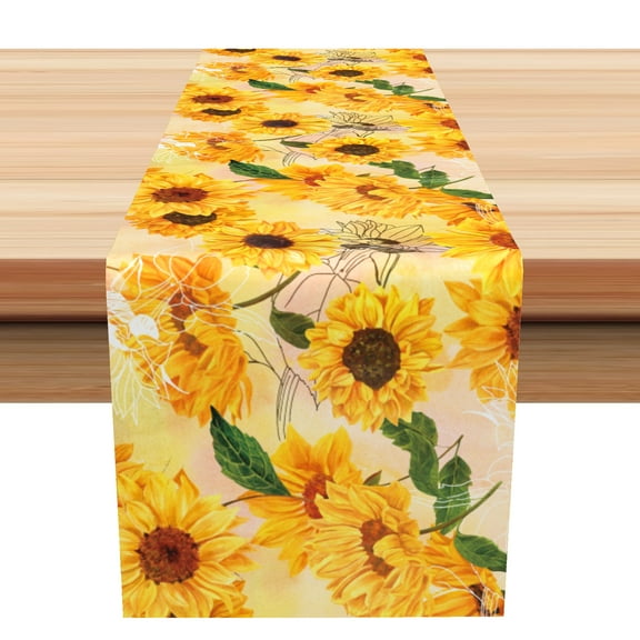 SUNOLIFE Sunflower Table Runner,Yellow Floral Kitchen Dining Table Decoration for Home Party 13 x 72 Inch