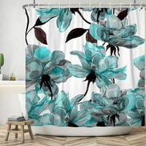 SUNOLIFE Teal Floral Shower Curtain Watercolor Flowers Waterproof Fabric Bathroom Curtain 72x72 in