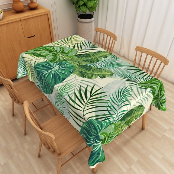 SUNOLIFE Tropical Palm Tablecloth Rectangular Summer Plant Leaves Table Cloth Cover 60 x 84 Inch