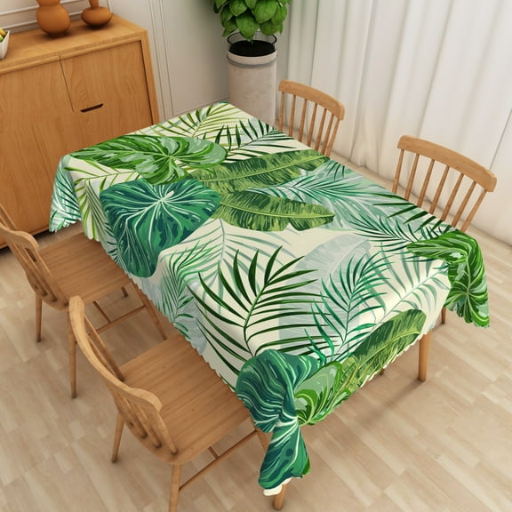 SUNOLIFE Tropical Palm Tablecloth Rectangular Summer Plant Leaves Table Cloth Cover 60x120 Inch