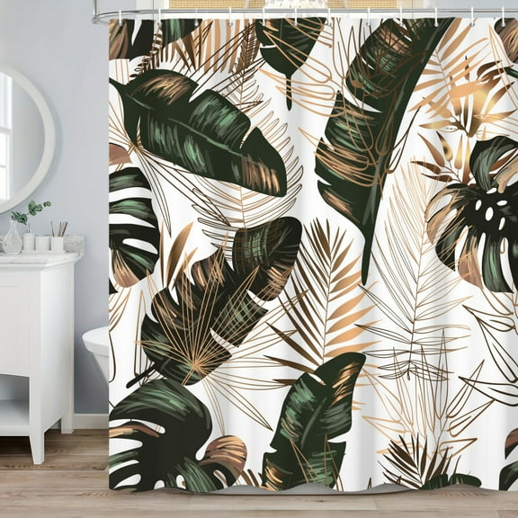 SUNOLIFE Tropical Plants Shower Curtain,Green Palm Leaves Waterproof Fabric Bathroom Curtain with Hooks,72x72 in