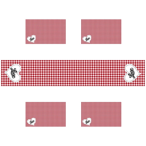 SUNOLIFE Mother's Day Placemat Set of 4 and Table Runner 72 In Bufflo Plaid Linen Place Mats for Dining Table Decor