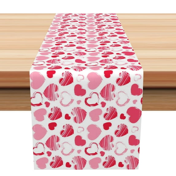 SUNOLIFE Valentine Table Runner Pink Valentine's Day Kitchen Dining Table Decorations 13 x 60 Inch