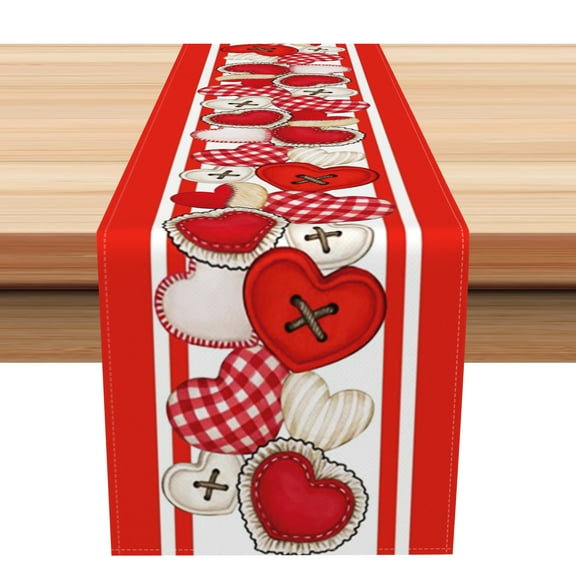 SUNOLIFE Valentine Table Runner Red Valentine's Day Kitchen Dining Table Decorations 13 x 72 Inch