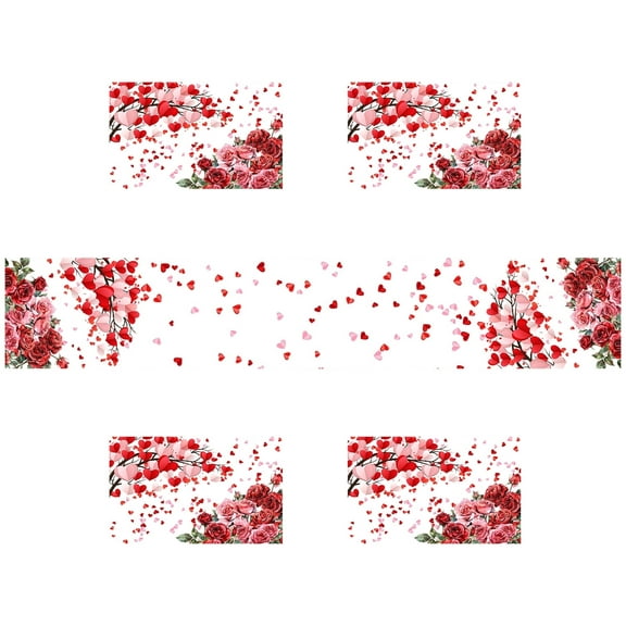 SUNOLIFE Valentine's Day Placemat Set of 4 and Table Runner 72 In Rose Floral Linen Place Mats for Dining Table Decor