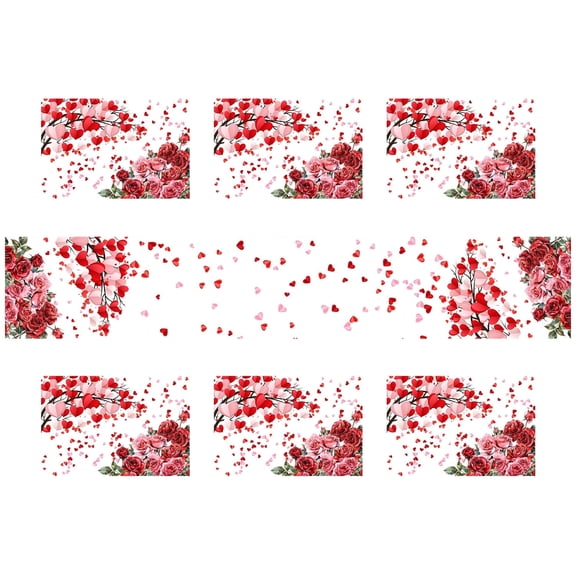 SUNOLIFE Valentine's Day Placemat Set of 6 and Table Runner 72 In Rose Floral Linen Place Mats for Dining Table Decor