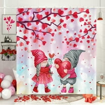 SUNOLIFE Valentine's Day Shower Curtain Pink Valentine Gnome Bathroom Curtain with Hooks,72x72 in