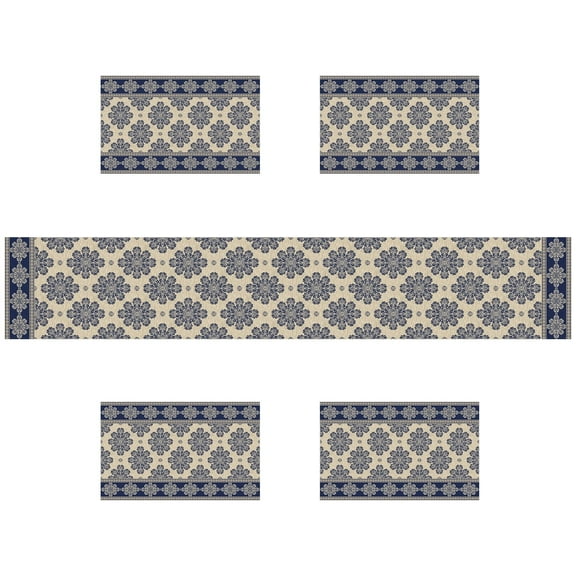 SUNOLIFE Vintage Boho Placemat Set of 4 and Table Runner 72 In,Bohemian Floral Place Mats for Dining Table Decorations 12x18 In