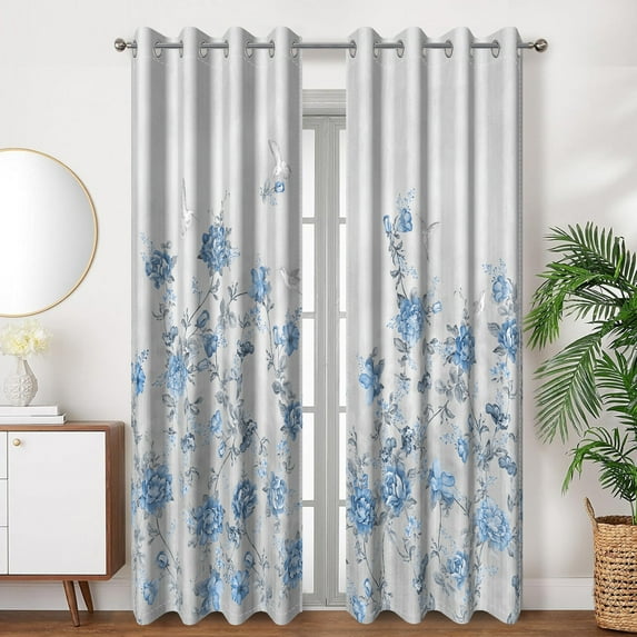 SUNOLIFE Vintage Floral Blackout Curtains 2 Panels 52x84 Inch Rustic Grey Window Curtains for Living Room Bedroom