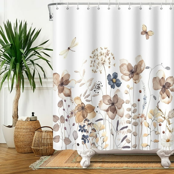 SUNOLIFE Watercolor Floral Shower Curtain Rustic Flowers Fabric Bathroom Curtain,47x64 in